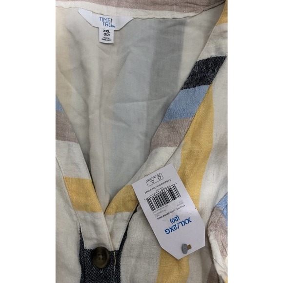Time & Tru Linen Blend XXL (20) Dress Yellow White Flutter Sleeve Summer NEW F3 - Picture 5 of 8